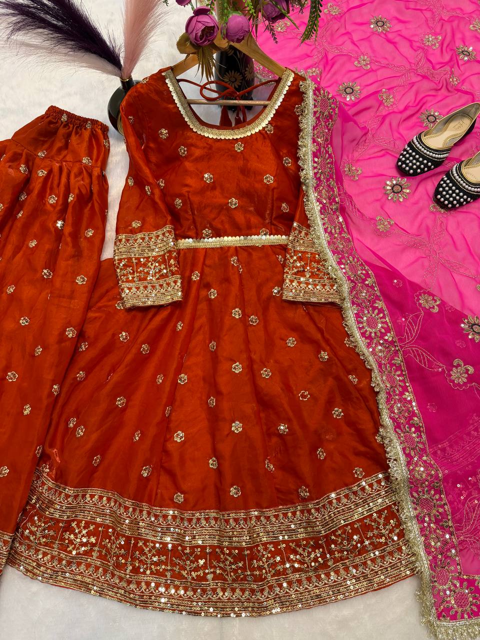 Editorial Rust & Pink Heavy Zari Set